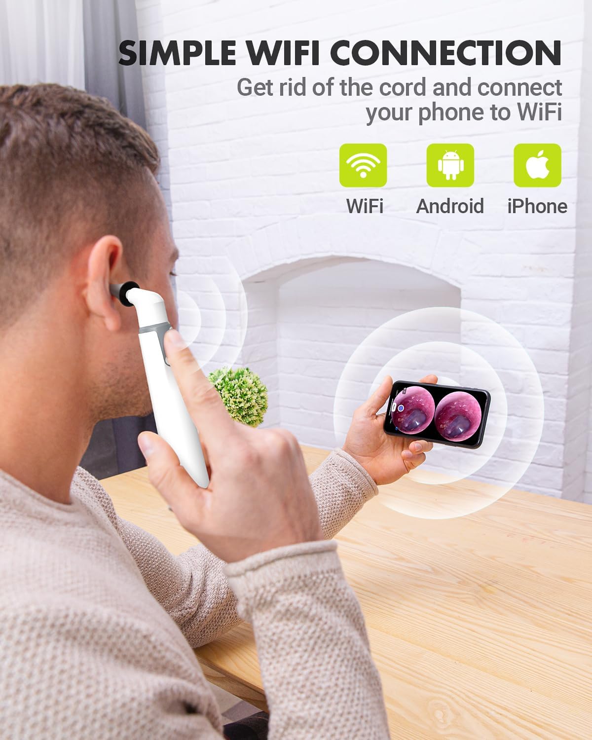 Wireless Otoscope - Dual View Ear Camera with Gyroscope & Light | 3.9mm Ear Scope for Kids, Adults & Pets, iPhone & Android Compatible