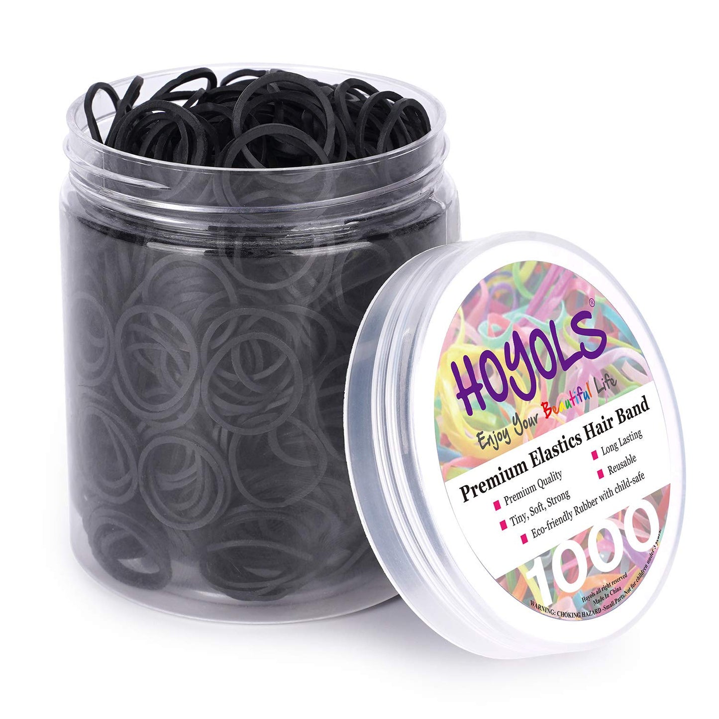 HOYOLS 3/4” Inches Black Hair Rubber Bands for Hair Ties Small Mini Elastics Bands Large Braiding Ponytail Holders for Baby Toddler Girls Kids No Damage 600pcs (M) Latex-Free
