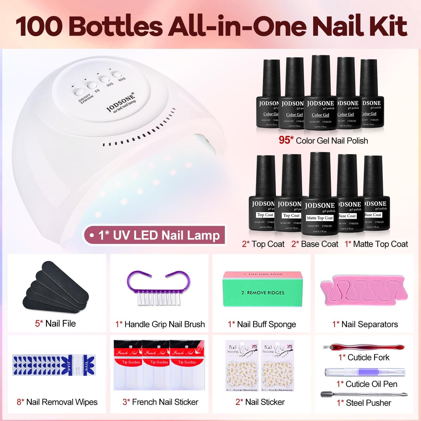 JODSONE Gel Nail Set 20+3 Colors High Shine Gorgeous Gel Polish Base Top Matte Coat Nice Gifts Show Charm
