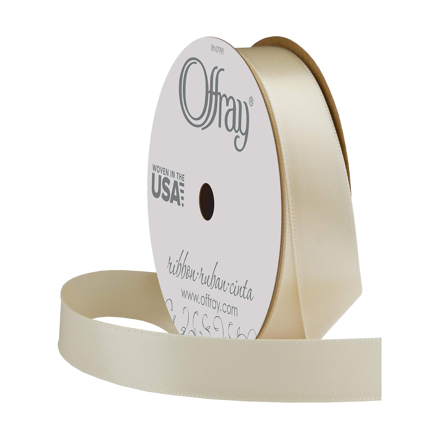 Offray 5/8" Wide Double Face Satin Ribbon, 6 Yards, Ivory White