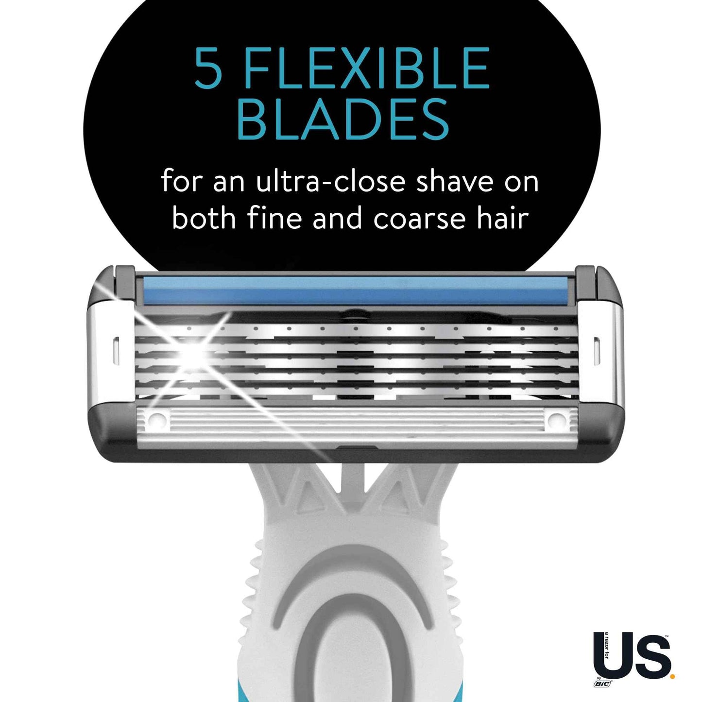BIC Us. 5-Blade Unisex Disposable Razors For Men and Women, Lubrication Strip For a Smooth, Close Shave, 12-Count