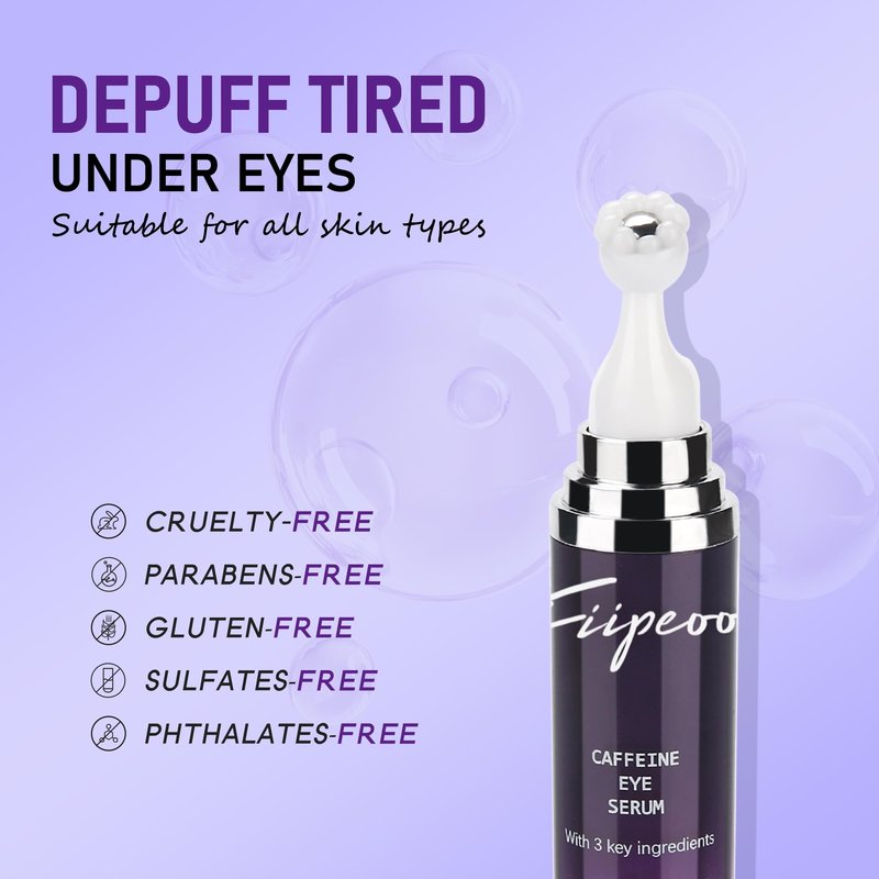 Caffeine Eye Cream for Dark Circles - Caffeine Eye Serum Infused with Collagen and Niacinamide, Cream for Puffines and Bags Under Eyes w/ 360° Depuffer Roller (0.5 Fl Oz (Pack of 6))