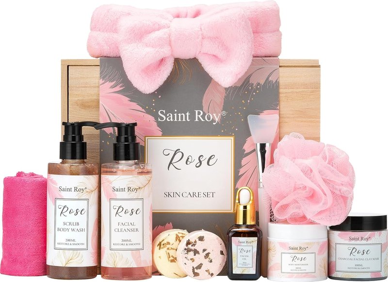 Spa Gift Set for Women - Self-Care Rose Bath & Body Kit | Includes Body Wash, Clay Mask & Essential Oil