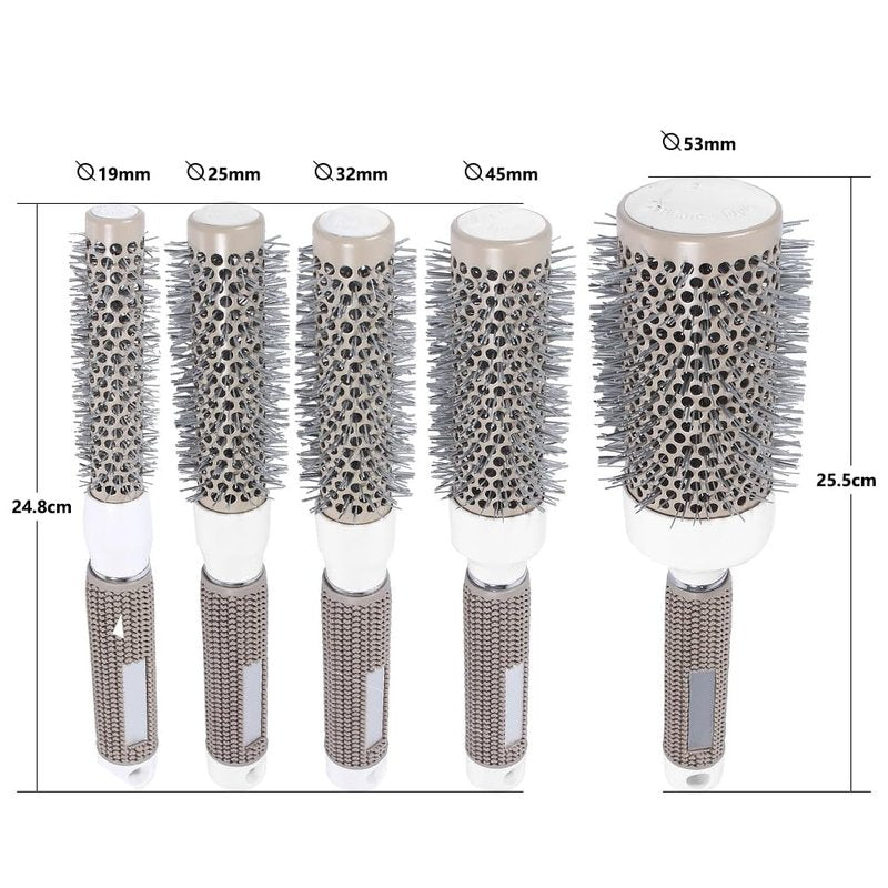 Round Brush Set for Blow Drying Curling, Professional Ceramic Ion Thermal Barrel Brush Leaves Hair Shiny Heat Styling Brush 5 Different Sizes Works Very Well with The Blow Dryer
