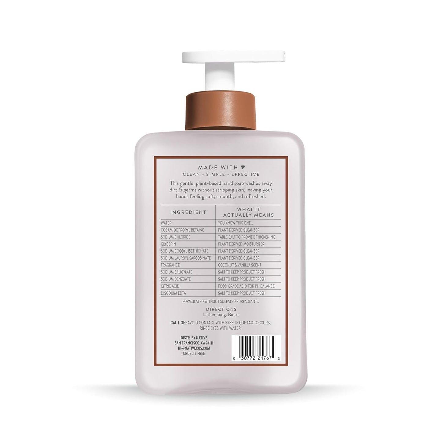 Native Liquid Hand Soap - Coconut & Vanilla Scent | Non-Drying Formula for Soft Hands, 13 oz