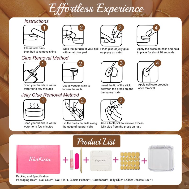 Handmade Acrylic Press On Nails Almond, Brown Press On Nails Medium, Flower 3D Nails French Tip Amber Gold Chrome For Women Gift, Reusable Stick On Fake Nails Kit With Nail Glue(Amber Bloom-S)