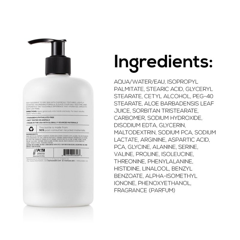 MARLOWE. Body Lotion for Men, 15 oz Pump, Hydrating & Nourishing Daily Moisturizer for Dry Skin, Non-Oily, Clean Vegan Formula with Aloe Vera & Amino Acids, Original Fresh Sage & Fir Scent