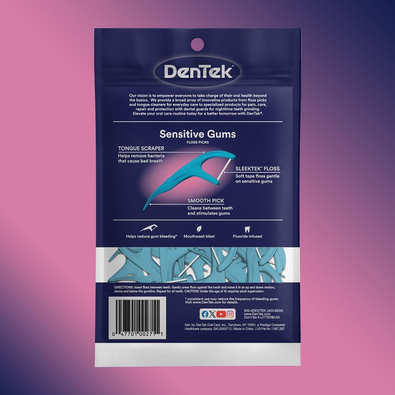DenTek Comfort Clean Sensitive Gums Floss Picks, Soft & Silky Ribbon, 150 Count, 6 Pack (Blue)