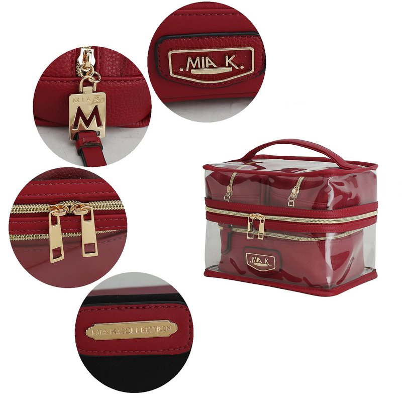 MKF Collection 4PCS Stylish Cosmetic Bag Portable Makeup Travel Organizer Case Navy Red by Mia k