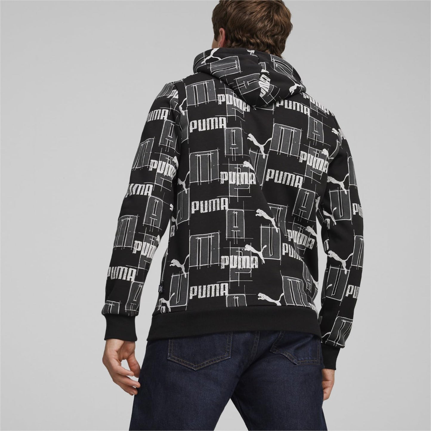 PUMA Men's Essentials Logo Fleece Hoodie (Available in Big & Tall), Black-SS24 All Over Print