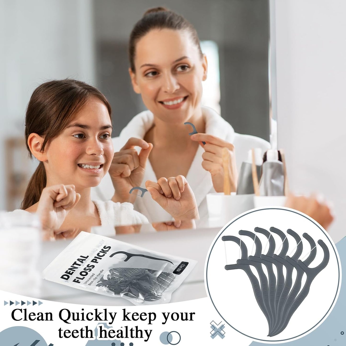 Baderke 200 Count Floss Picks Bulk Non Breakable Tooth Picks Flosser Dental Floss Sticks for Adults Teeth Cleaning Dental Flossers for Family Pack Travel(Light Green)