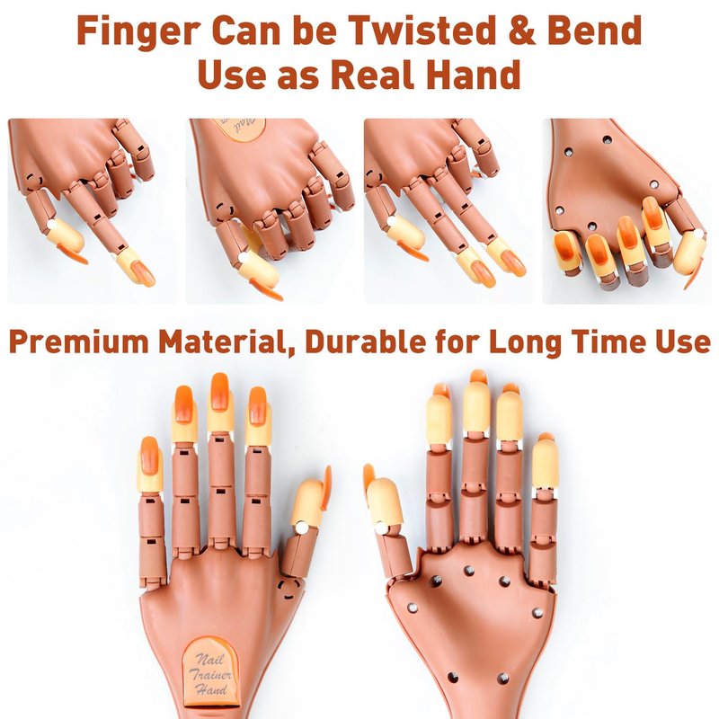 Acrylic Nails Practice Hand Kit, BORNBYME Nail Training Adjustable Finger Kits with 200 PCS Nail Tips, Nail File, Nail Brush and Nail Clipper