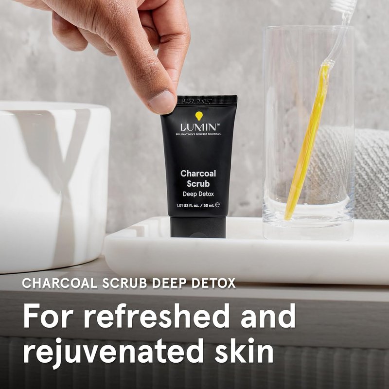 Charcoal Scrub for Men - Deep Detox Face Cleanser & Exfoliator | Refreshing & Rejuvenating, 30ml, 2-Pack