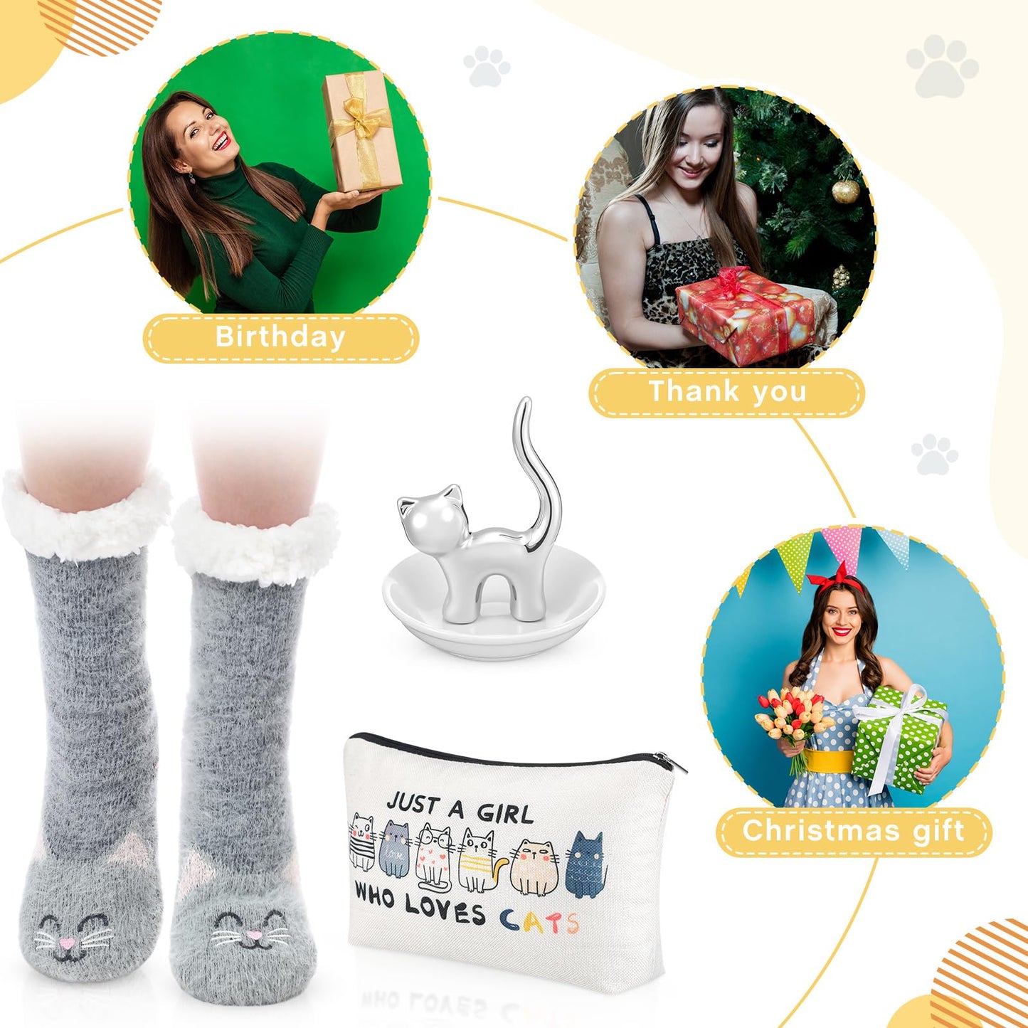 Newtay 3 Pcs Valentines Day Gifts for Women, Ring Holder Makeup Bag Fuzzy Socks with Grippers, Cute Gifts for Holiday