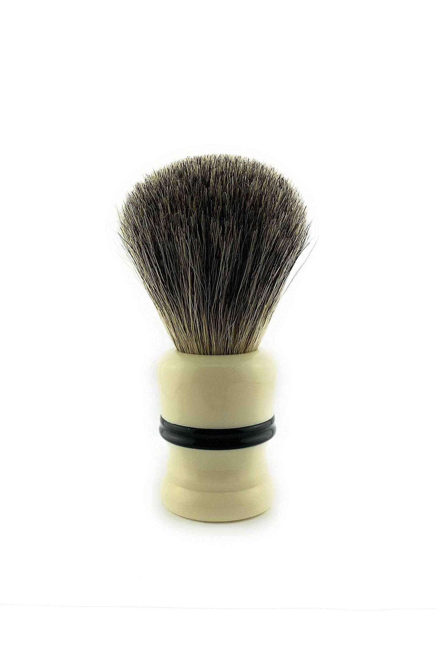 G.B.S Synthetic Bristle Ivory with Black Strip Shaving Brush, use with any Soap and Cream, Compliments All Razors and Mugs