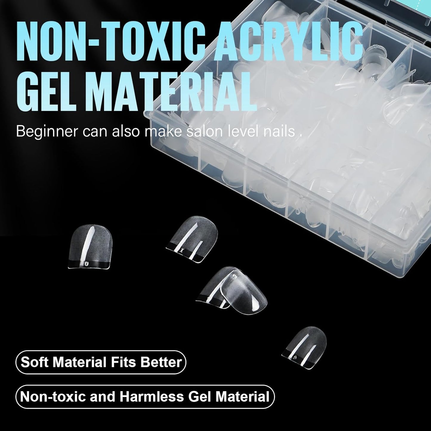 TOMICCA Short Nail Tips Extra Short Square Nail Tips, 192Pcs Fake Nails 12 Sizes Acrylic Clear Nails for Beginner and Professional DIY Gel Nails Salon