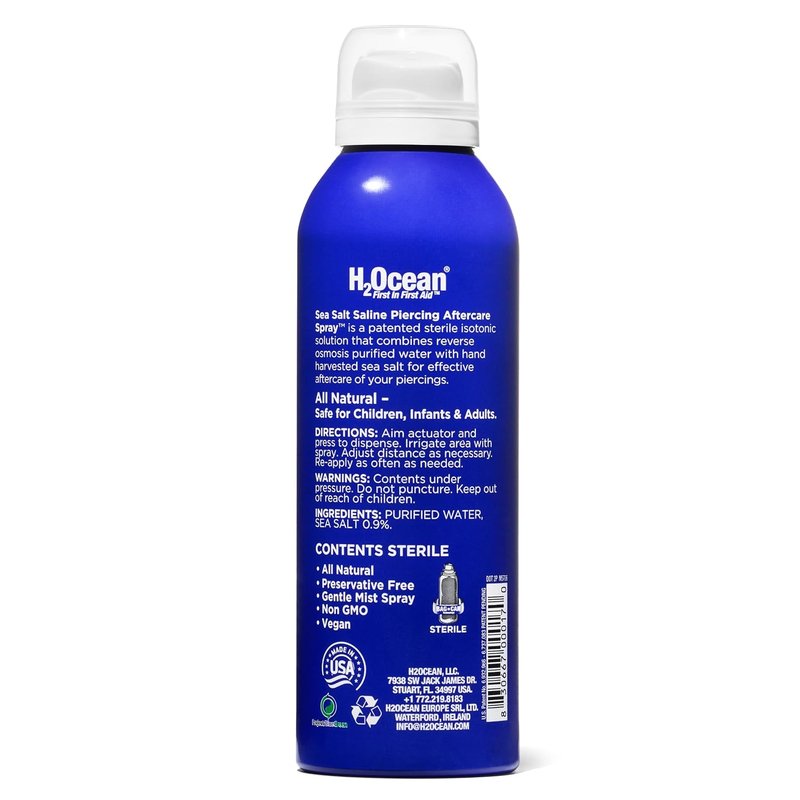 H2Ocean Sea Salt Body Piercing Spray | Vegan Saline Aftercare - Drug-Free, 6 oz (Pack of 2)