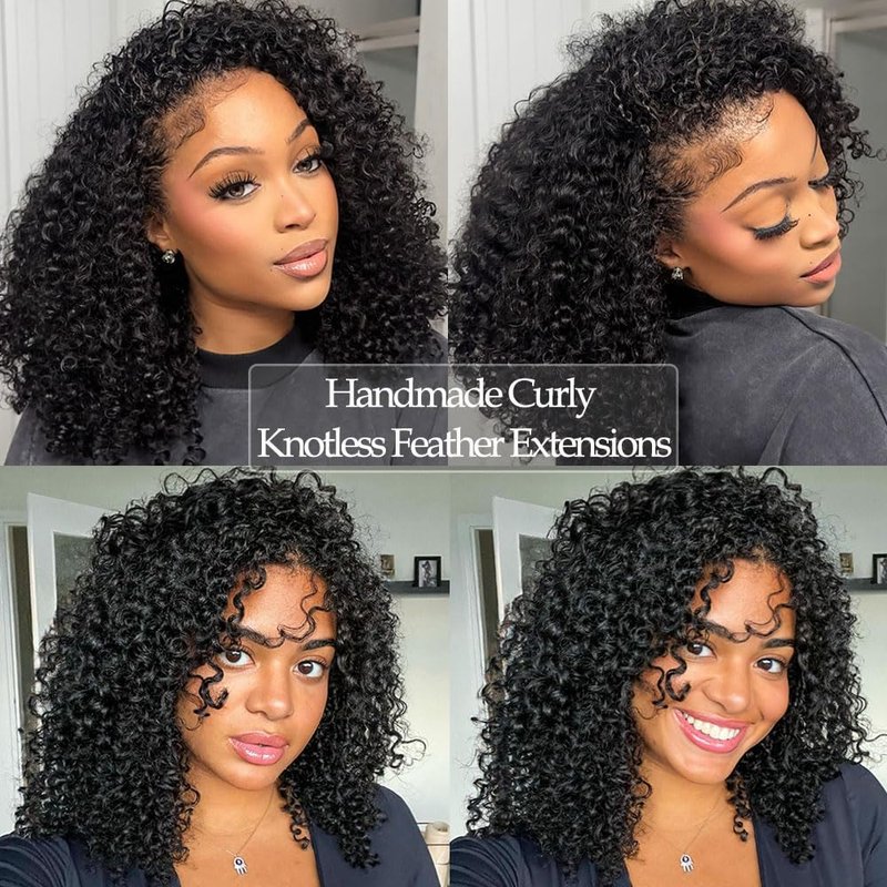 Jerry Curly Pre-Separated Feather Crochet Hair Reusable Knotless Real Human Hair With String Curly Human Crochet Hair Extensions For Braiding 14inch 50g