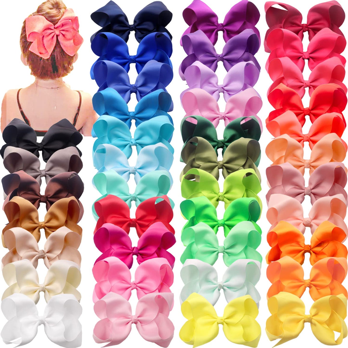 40Pcs 3 inch Hair Bows for Girls Grosgrain Ribbon Toddler Back to School Hair Accessories with Alligator Clips for Baby Girls Kids in Pairs