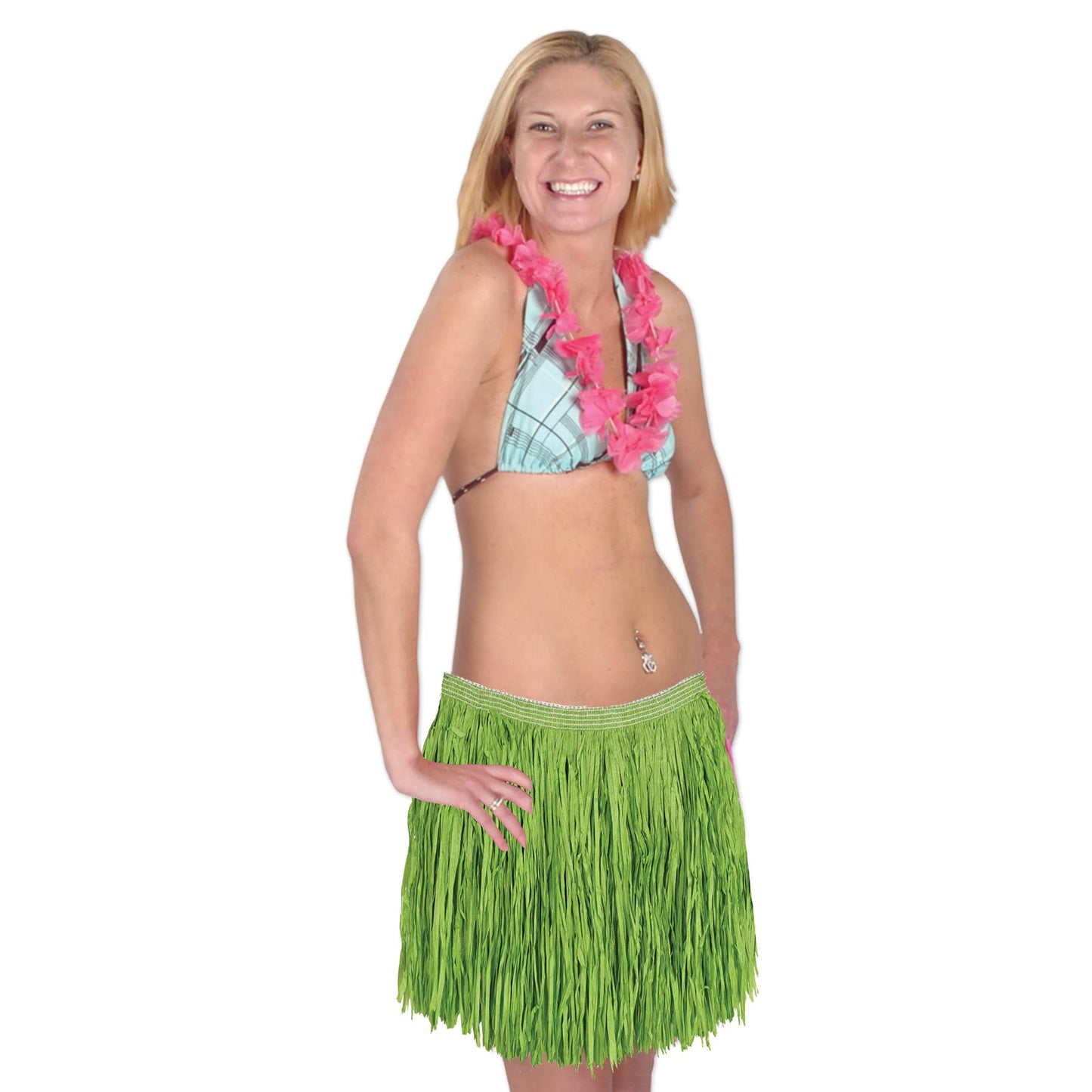 Beistle Adult Size Short Green Paper Grass Hula Skirt Luau Costume Accessory, One
