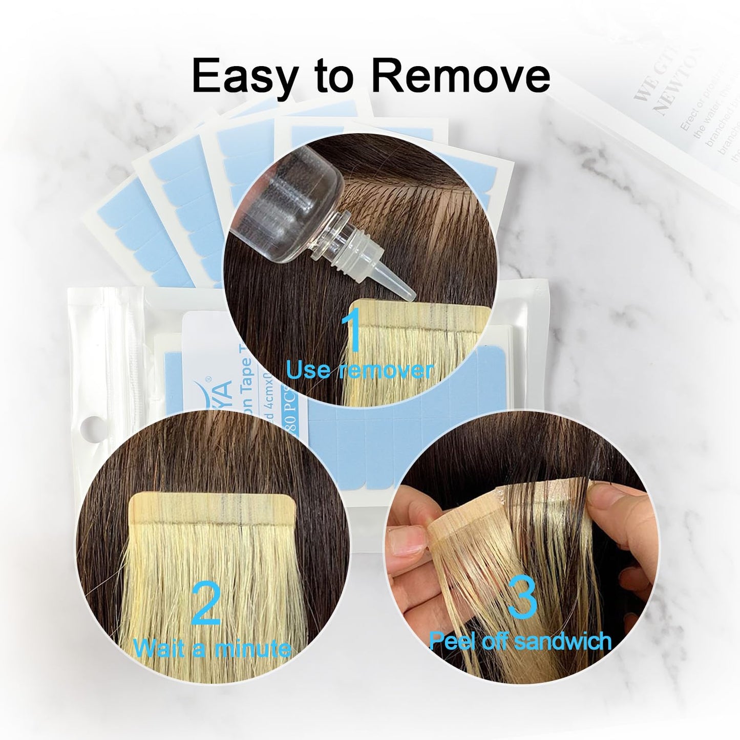 SUYYA 60 Pieces Hair Extension Tape Tabs Double Sided Extension Tapes for Replacement 4cm x0.8cm (Blue)