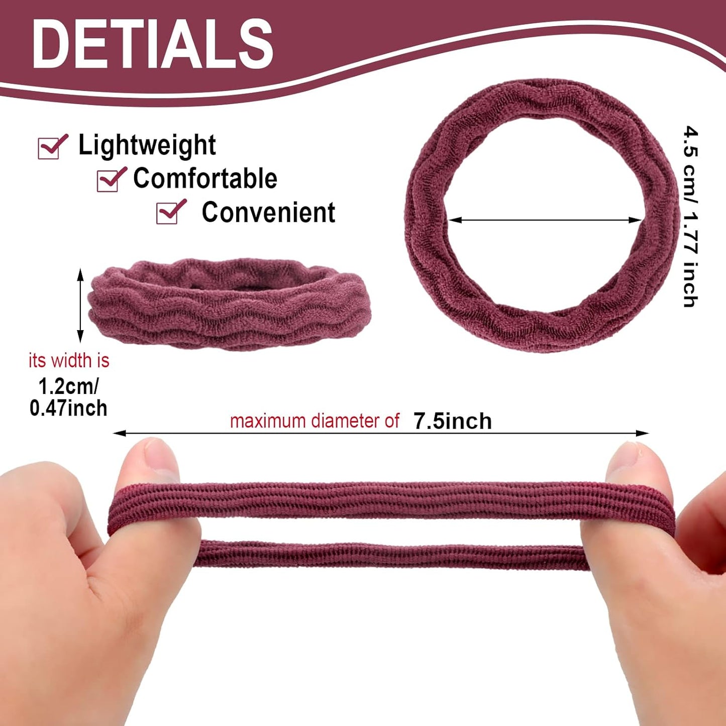 Seamless Hair Ties - 60 Cotton No-Crease Ponytail Holders for Thick Curly Hair