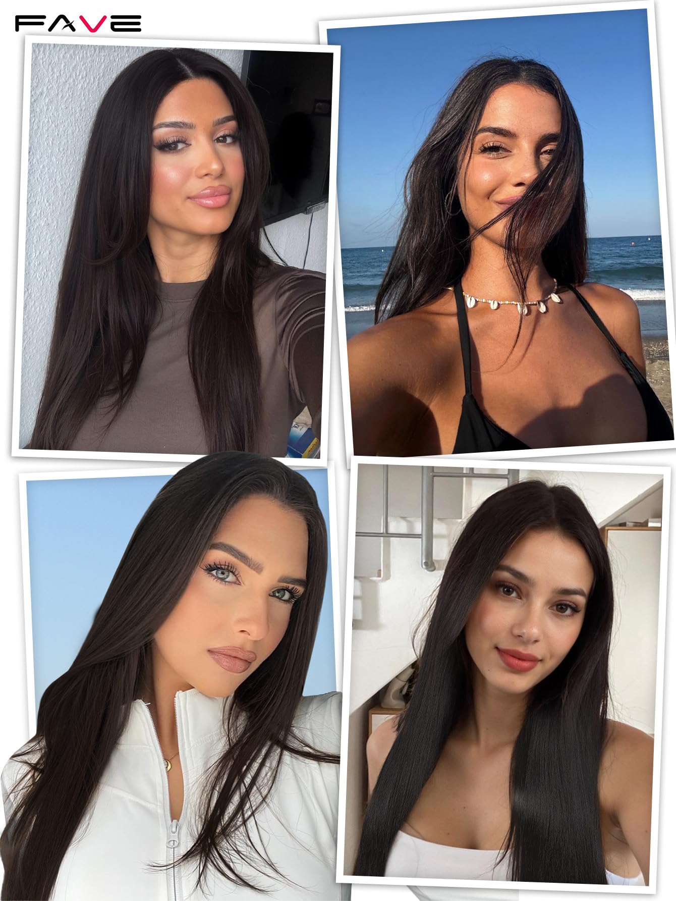 FAVE 13x4 Lace Front Wigs 30” Long Straight Synthetic Wig Pre-Plucked Glueless Brunette Wig for Daily Use Chocolate Brown Wig Beginner Friendly