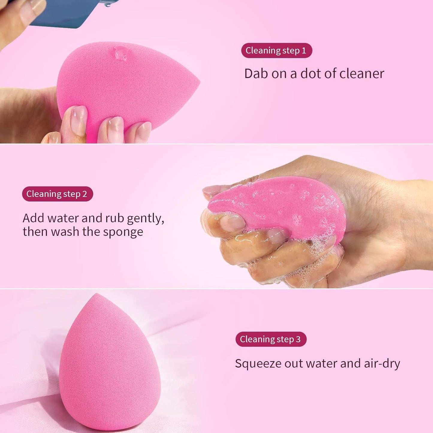 BEAKEY Makeup Sponge Set, 5 Pcs Foundation Blending Sponge, Beauty Sponges Flawless for Liquid, Cream, and Powder, Latex-Free and Vegan Boun Boun Makeup Sponges, Black