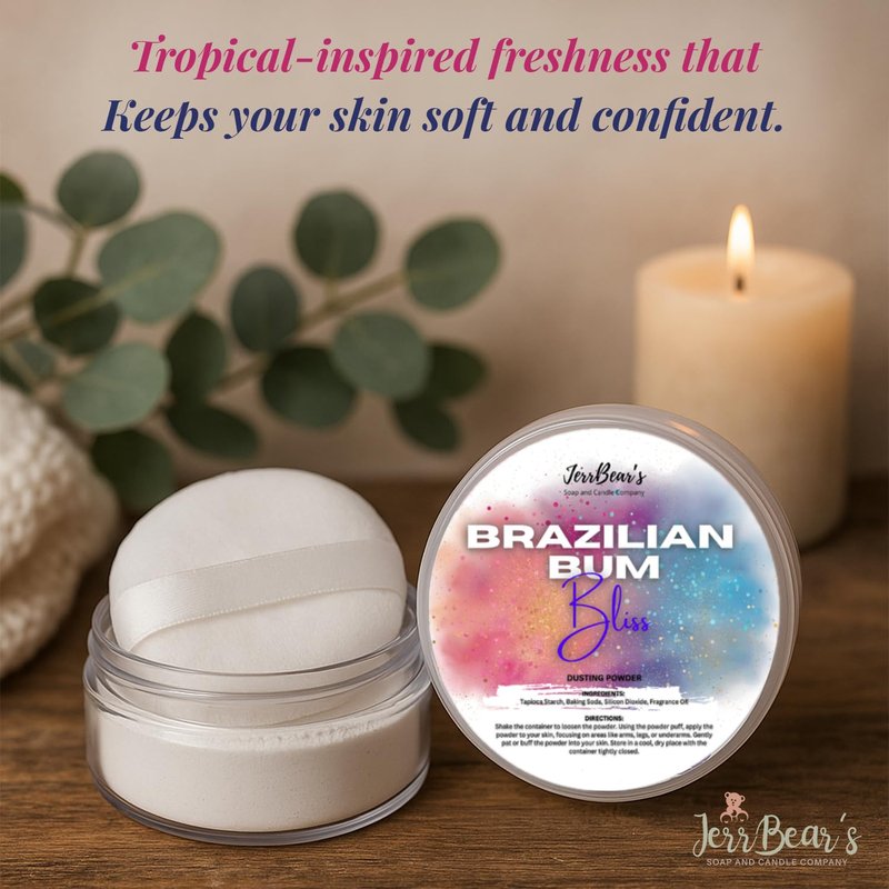 JerrBear’s Brazilian Bum Bliss Dusting Powder, Talc Free Body Formula for Women, Soft Scented Skin Care, Gentle Powder for Daily Freshness, (4oz Jar)