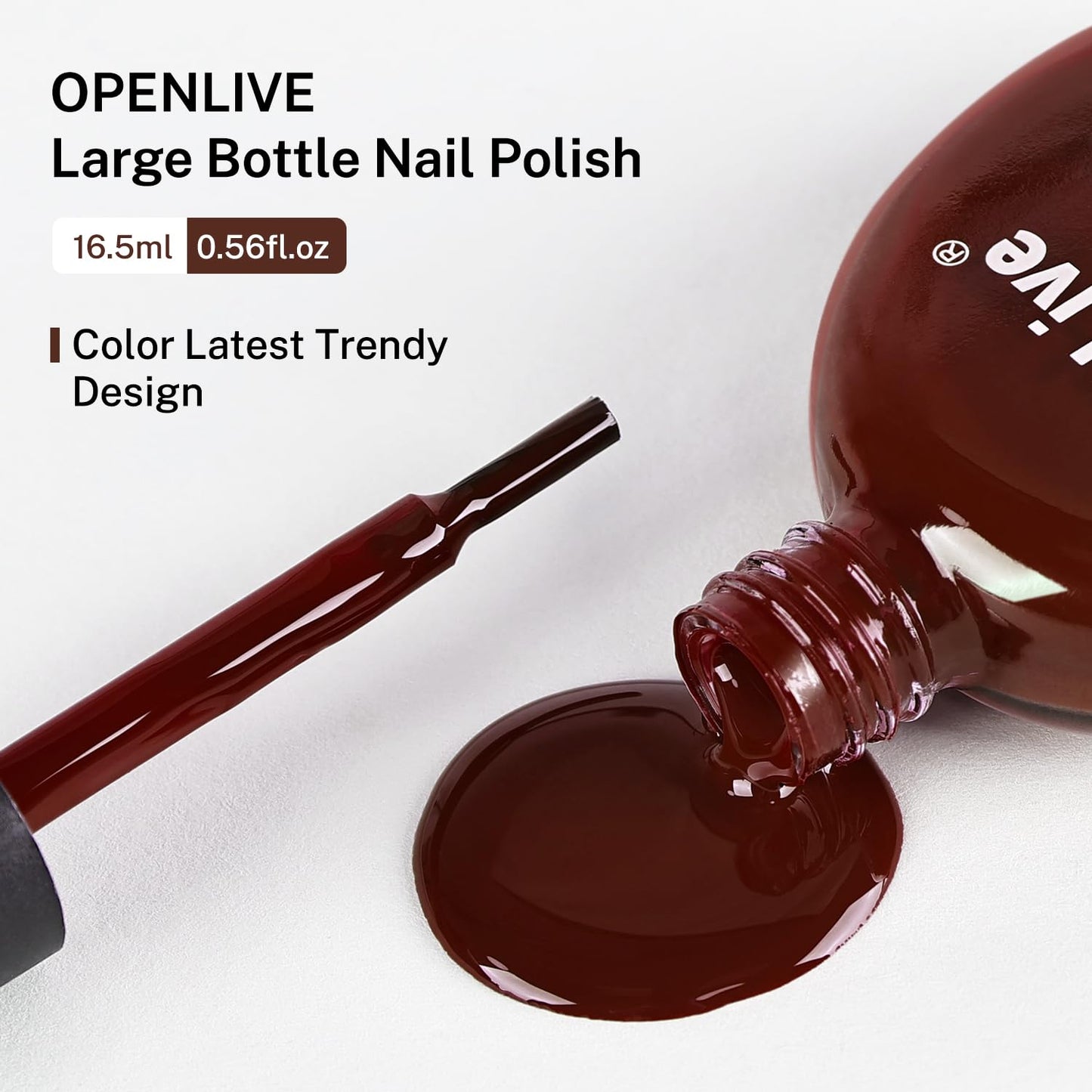 OpenLive 16.5ml Brown Nail Polish Large Volume Quick Drying Nail Polish, Fast Drying and Long Lasting Color Nail Art DIY Home Manicure Gift for Women