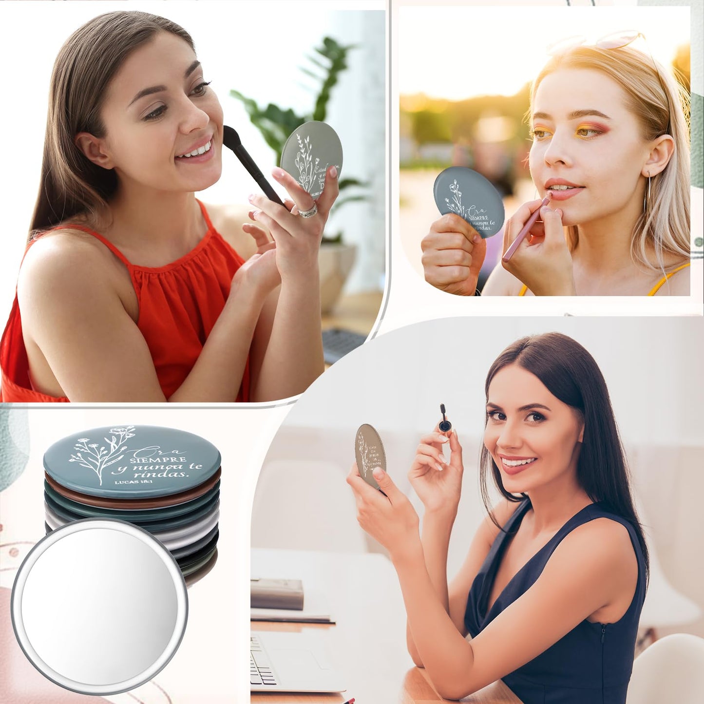 GlikCeil 80 Pcs Christian Compact Mirror Bulk for Women Inspirational Bible Verse Pocket Mirrors Mini Purse Makeup Mirror Christian Church Gift for Women VBS Church Party Favor (Spanish Bible)