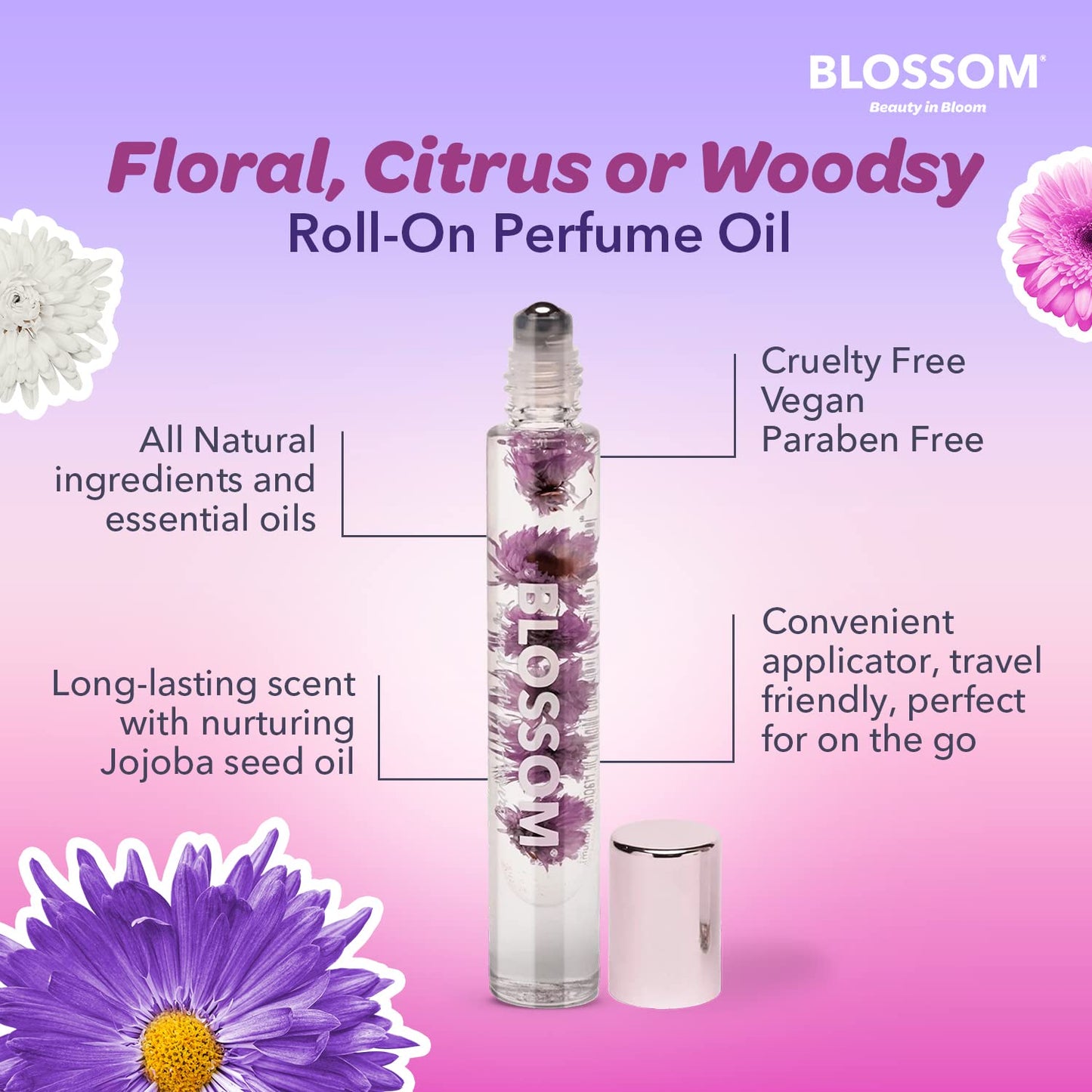 Blossom Roll-On Perfume Oil - Natural Essential Oils & Real Flowers | 2-Pack Lavenderwood & Afleurdesiac
