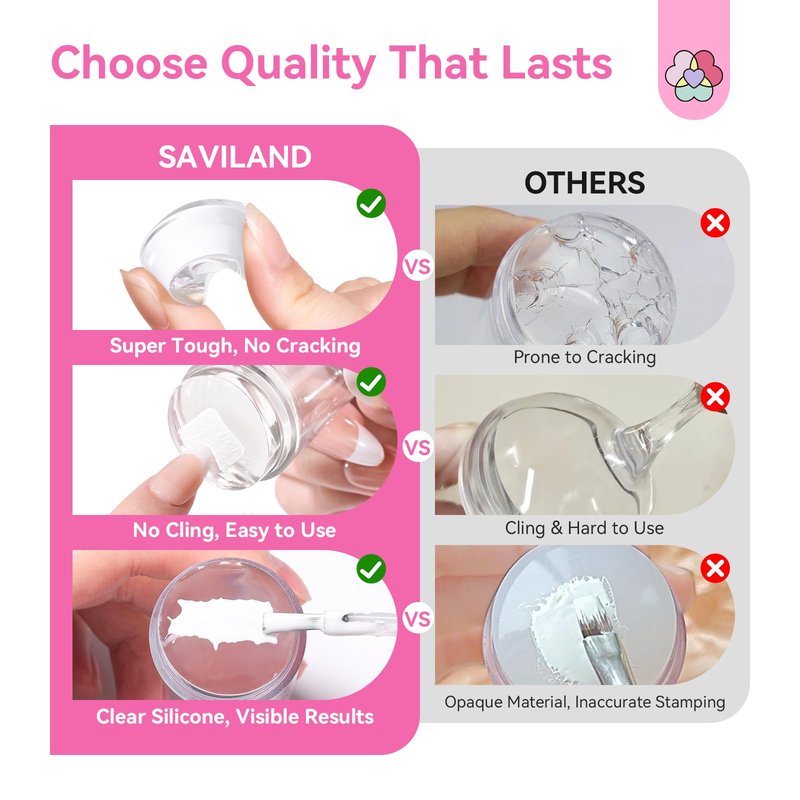 Saviland French Tip Nail Stamp: 4PCS Nail Art Stamper Kit Clear Silicone Nails Stamping Long & Short Jelly Stamper with Scrapers Nails Stamper Kit for French Manicure Home DIY Salon