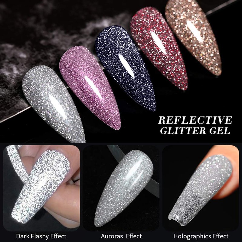 MIZHSE Diamond Gel Nail Polish Set - Reflective Colorful Glitter for Stunning Nails | 6 Shades