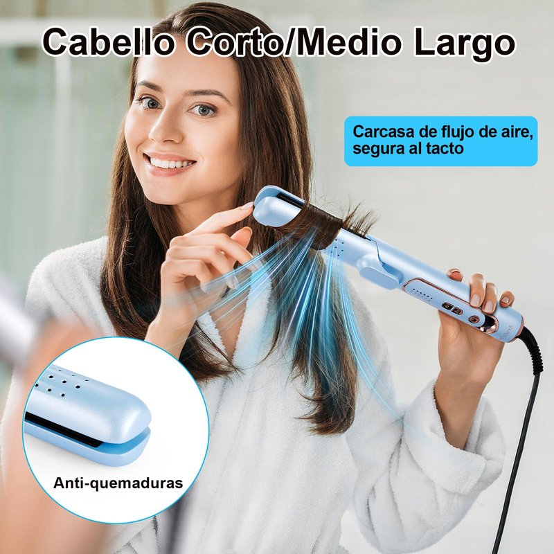 2-in-1 Hair Straightener and Curler Cold Airflow Function Curling Iron Blue
