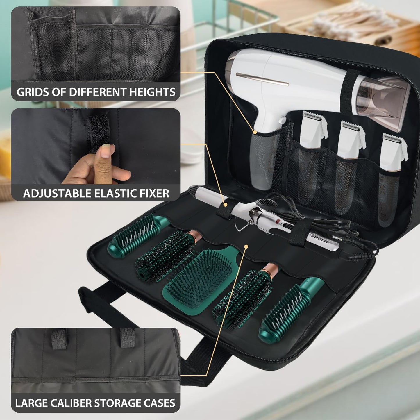Jenlan Barber Tool Bag - 13.9x3.94x11.02in Travel Case for Hair Clippers & Trimmers, Portable Storage Organizer with Multiple Pockets for Combs, Razors & Barber Supplies(Soft-shell,ONLY BAG)