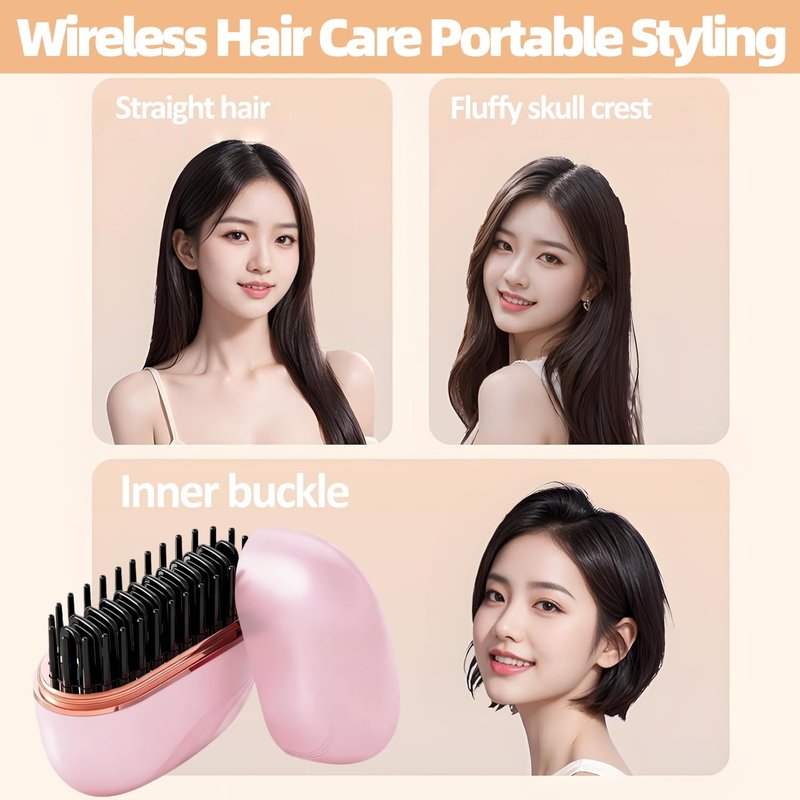 Mini Hair Straightener, Rechargeable Portable Hair Straightener Brush, 3-Speed Temperature Control, Anti-Scald Shell, Lightweight & Portable Travel (Pink)