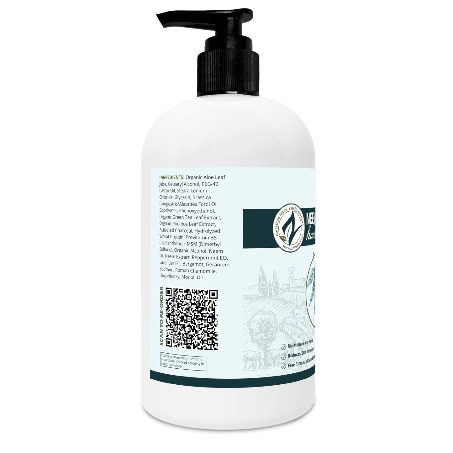 Zatural Natural Neem Shampoo & Conditioner Kit, Health Soothing & Healing For Sensative Scalp & Hair Nourish & Repair (16oz Shampoo & 16oz Conditioner)