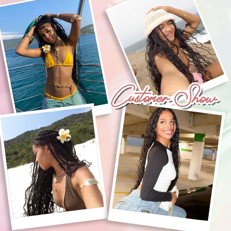Eeanno Goddess Box Braids Crochet Hair Boho Hair for Women Pre Looped Crochet Box Braids with Curly Ends, 24 Inch, Chocolate Brown