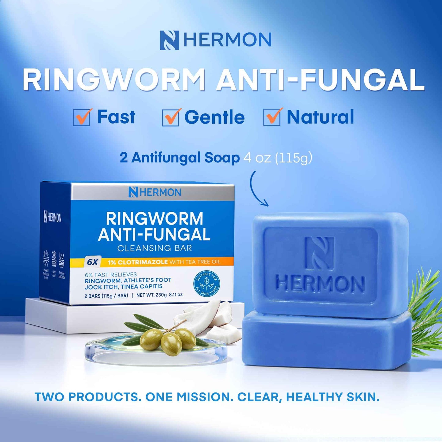 Hermon Powerful Ringworm Antifungal Soap – Treatment for Ringworm, Athlete’s Foot & Jock Itch – Tea Tree Oil & Sulfur Formula – Fungal Soap for Daily Body Wash – 2 Pack