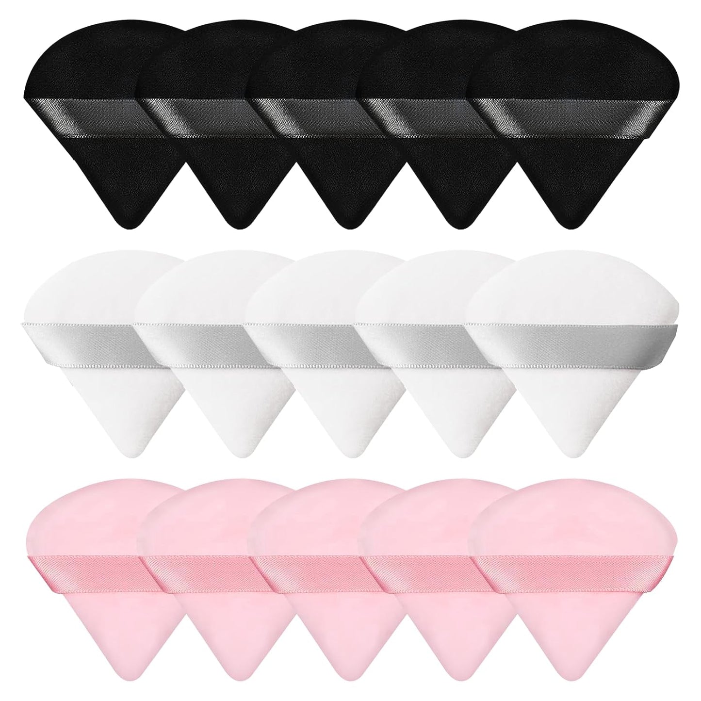Pimoys 15 Pieces Powder Puff Face Soft Triangle Makeup Velour Puff, Beauty Sponge for Loose Powder and Cosmetic Foundation, Blender Makeup Tool (Black, Pink, Flesh)