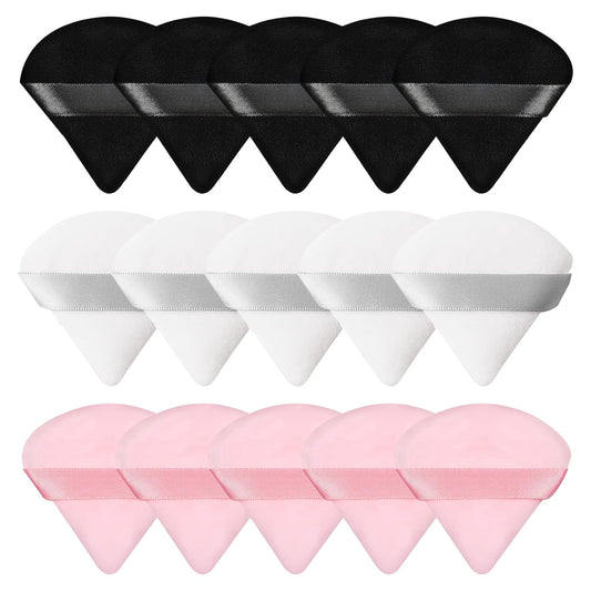 Pimoys 15 Pieces Powder Puff Face Soft Triangle Makeup Velour Puff, Beauty Sponge for Loose Powder and Cosmetic Foundation, Blender Makeup Tool (Black, Pink, Flesh)