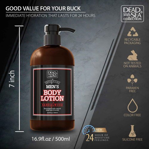 Dead Sea Collection Sandalwood Men's Body Lotion - Sandalwood Oil and Dead Sea Minerals - Maximum Hydration Nourishing Moisturizing Lotion for Men - 16.9 Fl Oz Bottle