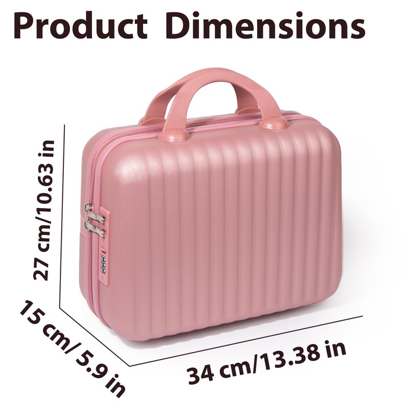 JZRTravel 14 Inch Makeup Train Case with Lock Hard Shell Cosmetic Travel Case w Elastic Strap, ABS Portable Toiletry Bag for Toiletries Make up Storage Case Gift for Women Adult