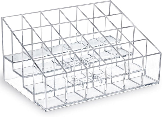 Lipstick Organizer,Small Clear Plastic Compact Lip Gloss Chapstick Perfume Sample Mascara Holder with 24 Slots