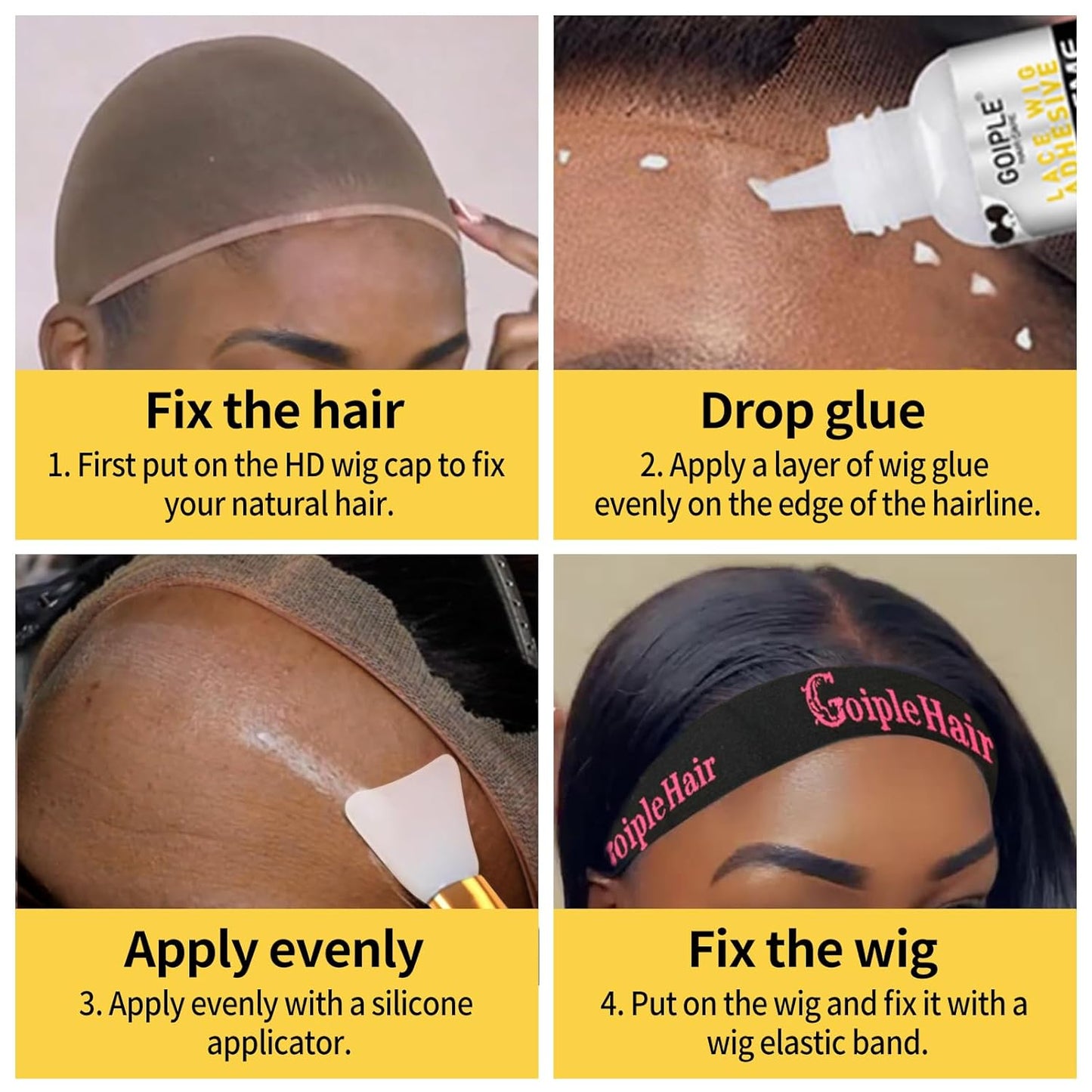 Goiple Wig Glue for Lace Front Wigs, Waterproof Lace Front Wig Glue for Wigs, Strong Hold Transparent Lace Adhesive for Hair Replacement Invisible Hair Bonding Wig Adhesive(1.28 fl oz)