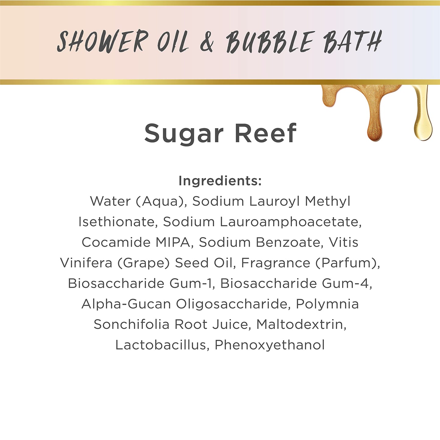 LALICIOUS Sugar Reef Shower Oil & Bubble Bath, Moisturizing Body Wash with Topical Probiotics & Grapeseed Oil, Multi-Use Softening Cleanser for Shower, Bath & Shaving, 10 oz