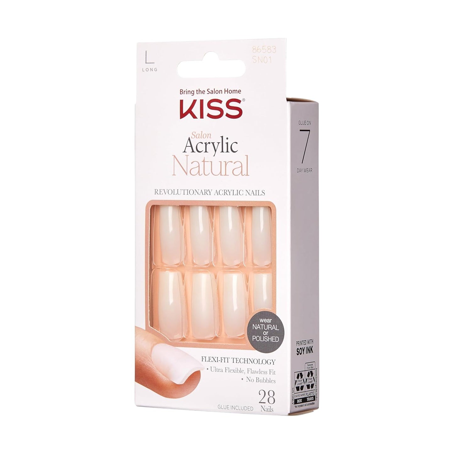 KISS Salon Acrylic Natural Press On Nails, Nail glue included, 'Rare', Nude, Short Size, Squoval Shape, Includes 28 Nails, 2g Glue, 1 Manicure Stick, 1 Mini File