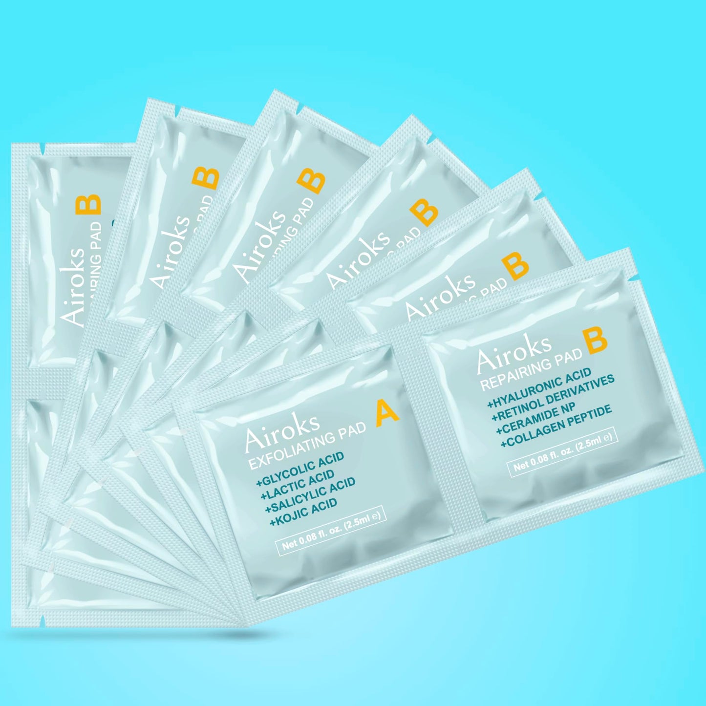 Airoks A+B Exfoliating & Repair Face Pads 30 Tx - 2-Step Acid Peel Serum Treatment with Glycolic, Salicylic, Kojic Acid & Retinol Hyaluronic Peptides for Smooth Skin, Pore Minimizer, Hyperpigmentation