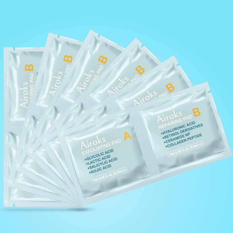 Airoks A+B Exfoliating & Repair Face Pads 30 Tx - 2-Step Acid Peel Serum Treatment with Glycolic, Salicylic, Kojic Acid & Retinol Hyaluronic Peptides for Smooth Skin, Pore Minimizer, Hyperpigmentation